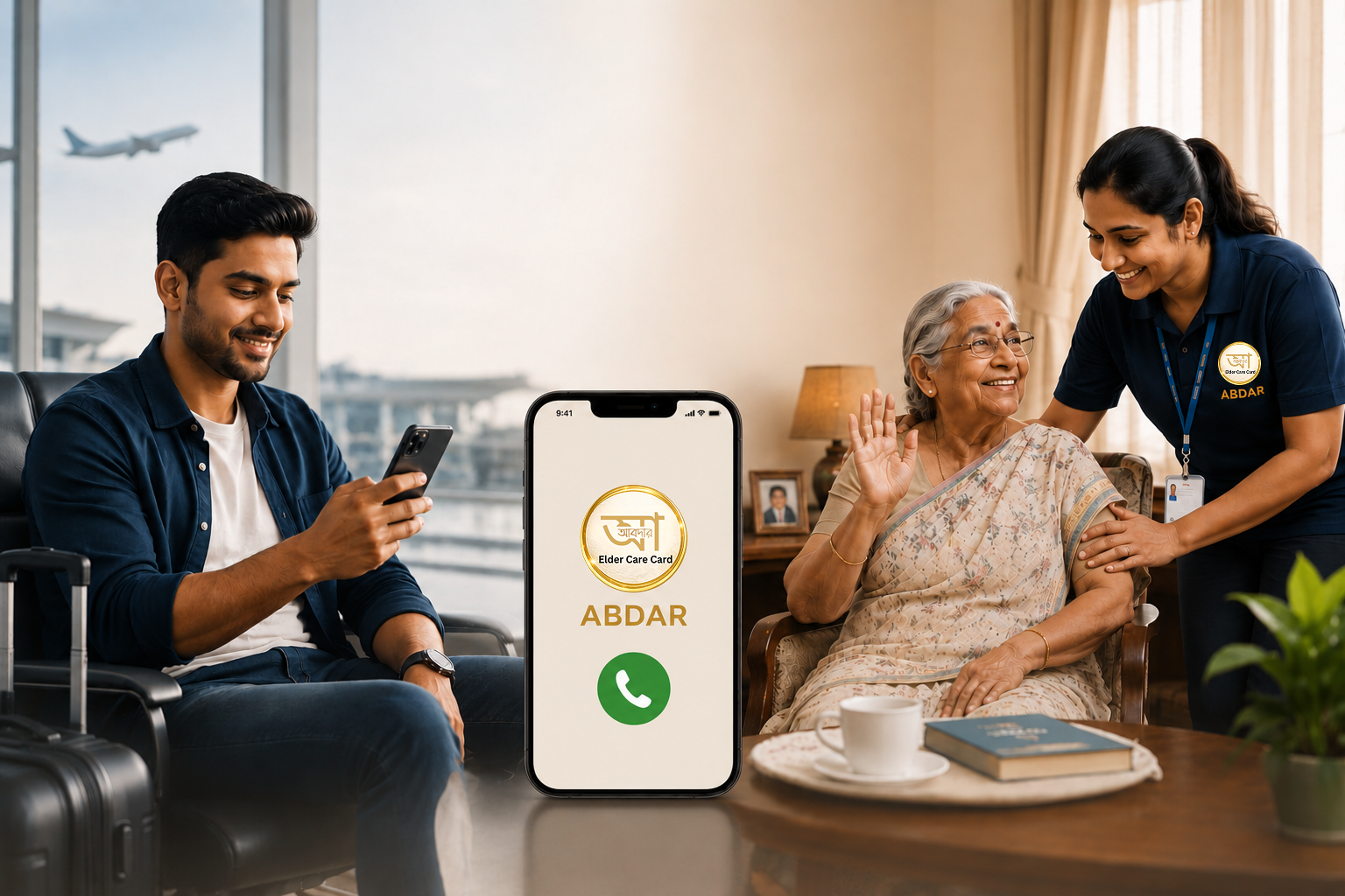 Elderly Indian woman in Jaipur staying connected with family abroad over a phone call