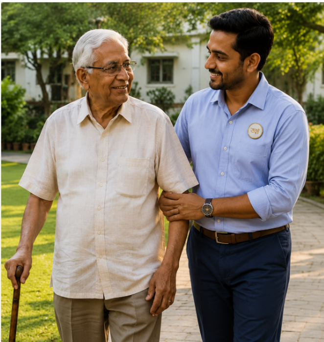 Elderly Indian woman relaxed and cared for at home